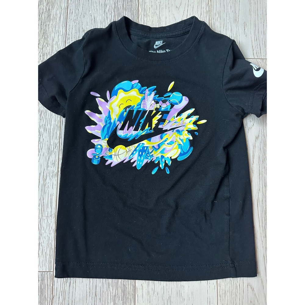 Nike Boys Black Graphic T-Shirt Splash Swoosh Logo Short Sleeve Tee Size 4 XS
